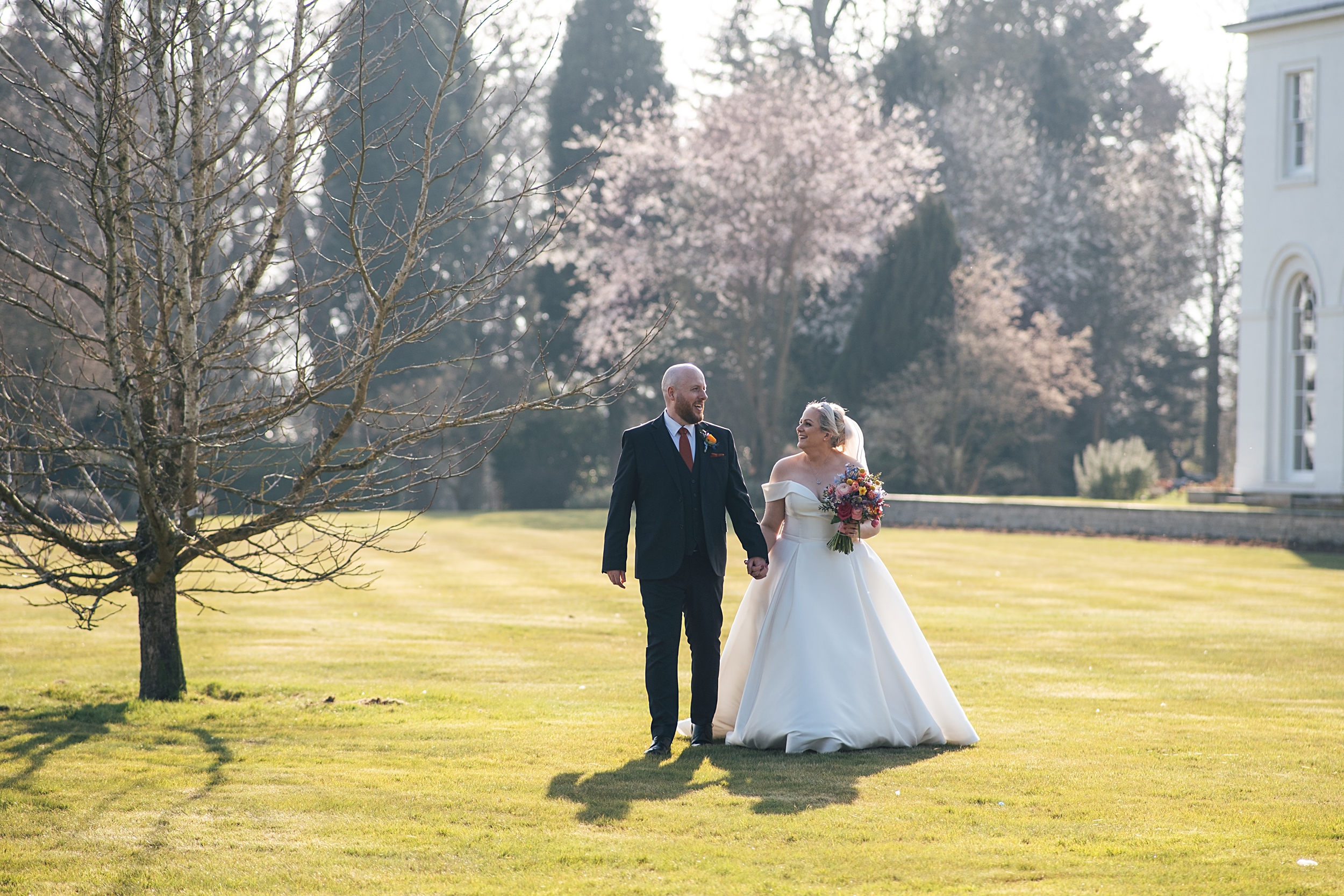 colourful Spring wedding at Blake Hall bride and groom bring dog Essex