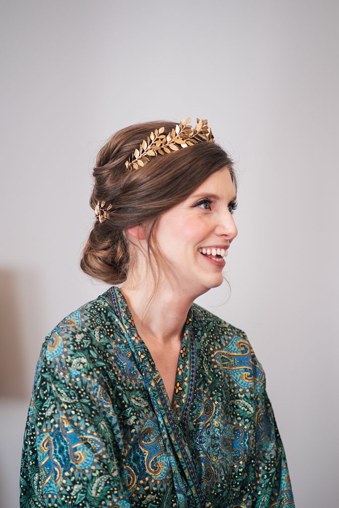 Multi coloured Summer wedding with a bride wearing green at The Barns at Lodge Farm. Essex documentary wedding photographer