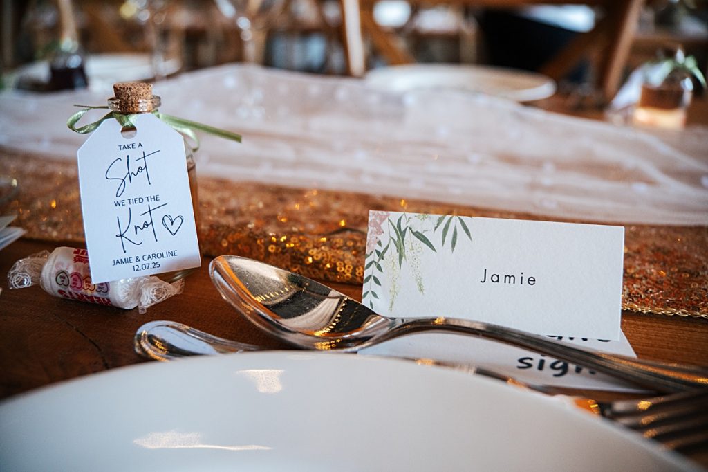 Multi coloured Summer wedding with a bride wearing green at The Barns at Lodge Farm. Essex documentary wedding photographer