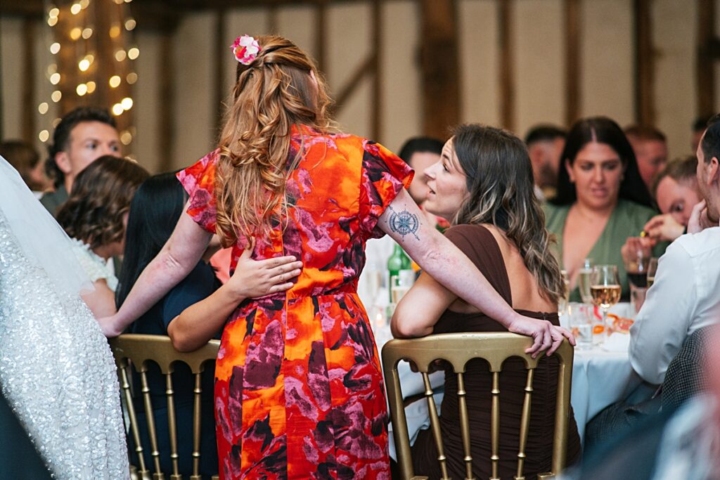 hot pink, orange and disco balls for autumn wedding at Blake Hall
