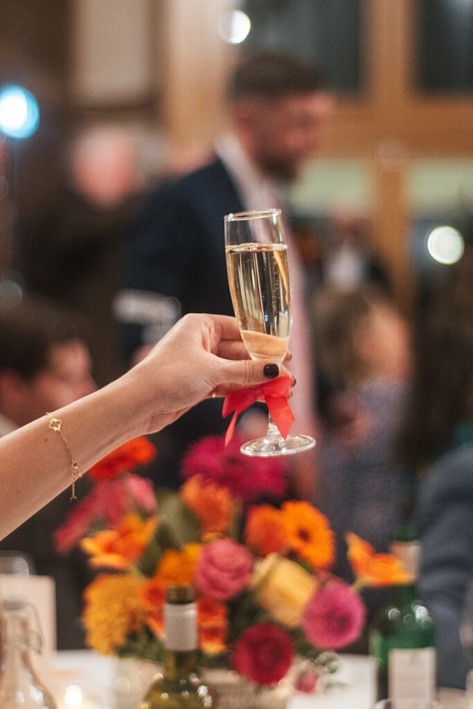 hot pink, orange and disco balls for autumn wedding at Blake Hall